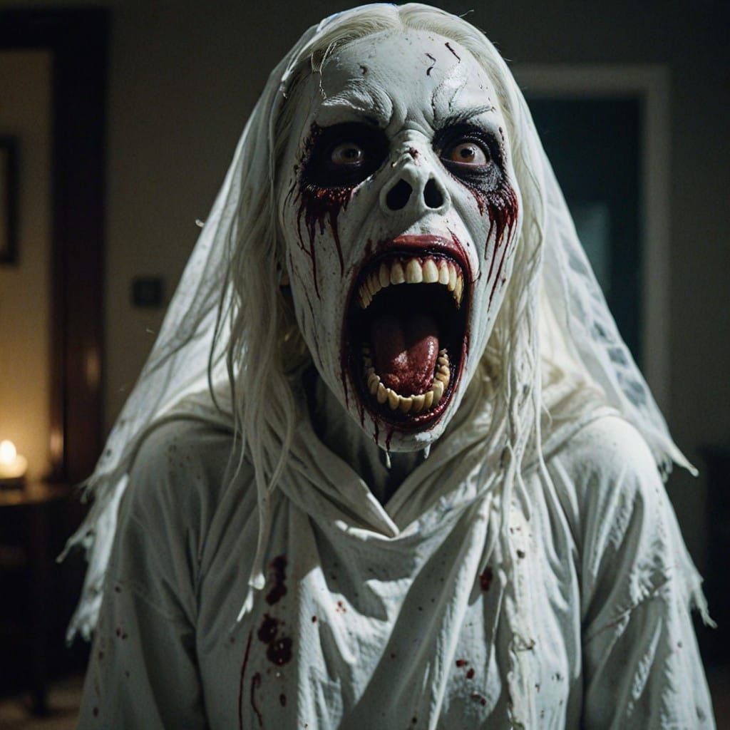 Ethereal Horror Figure Looms Over Dismayed Young Girl