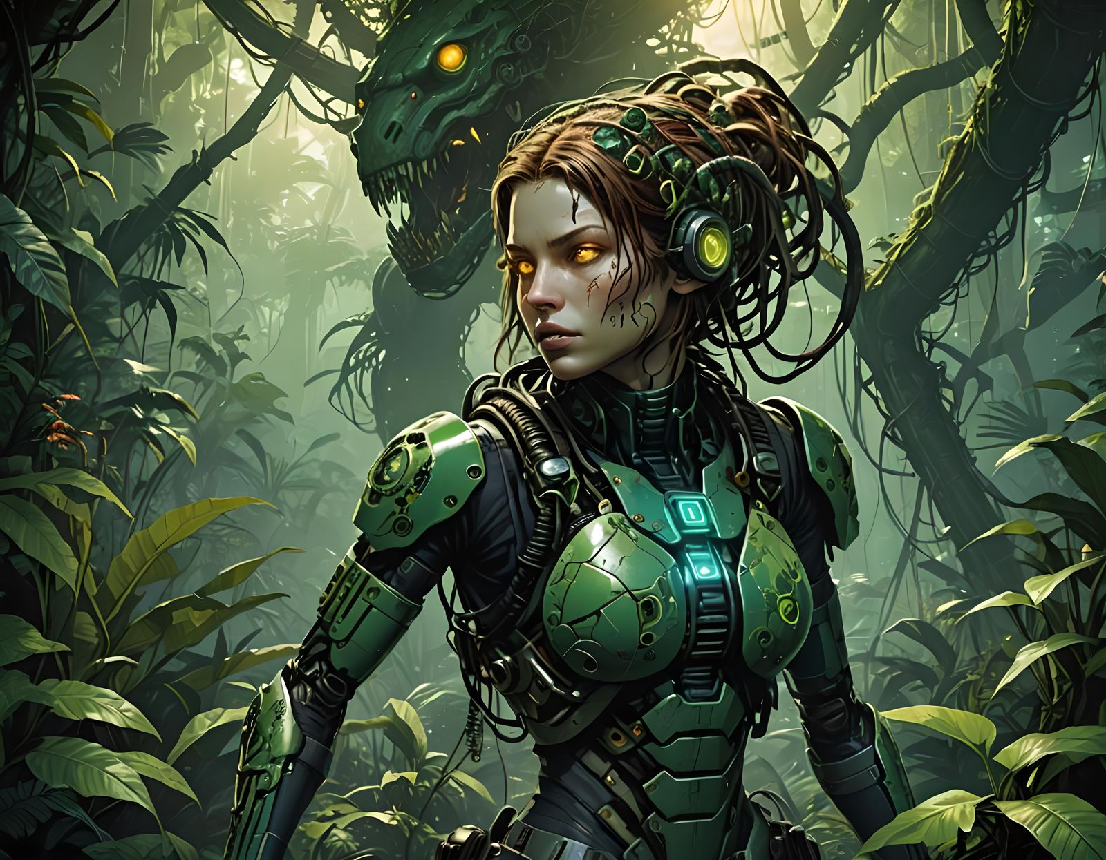Biopunk Woman in Dystopian Jungle, Graphic Novel