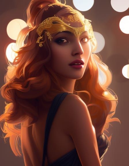 Exotic Woman in Gold Dress, Hyperdetailed Portrait