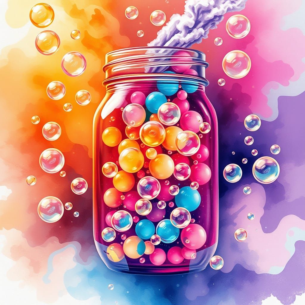 Rainbow Bubbles Overflowing from Magic Jar
