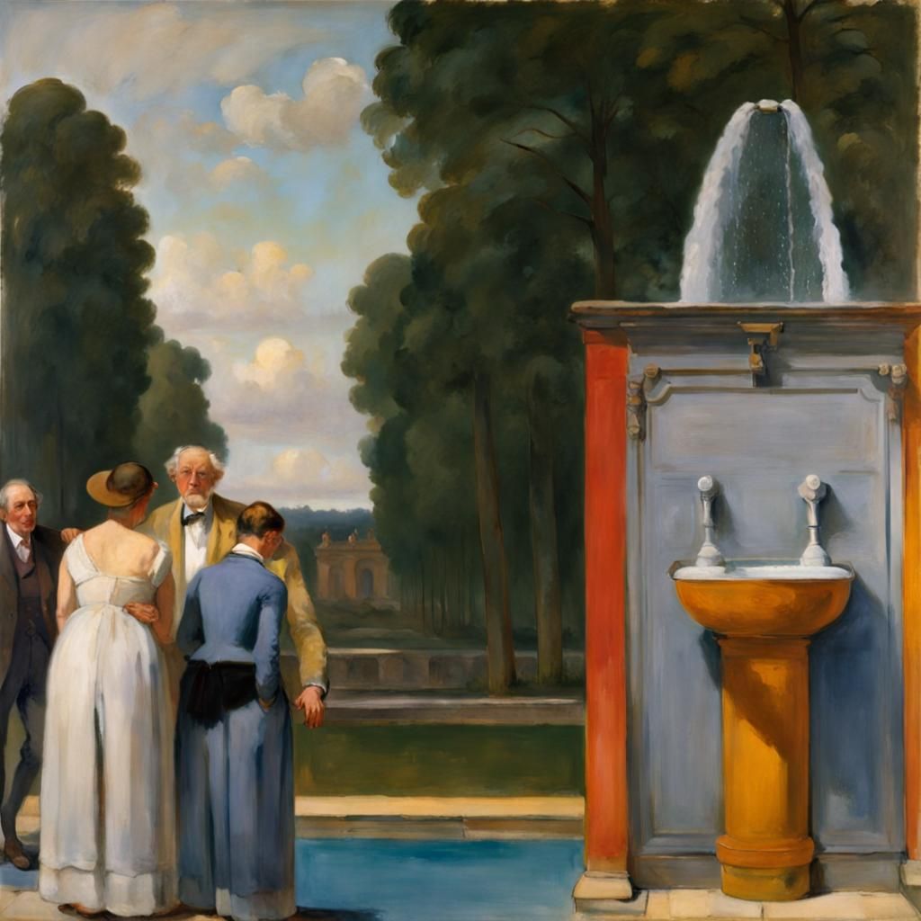 Fontainebleau Fountain Scene in Rothko and Ingres Style