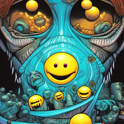 Smiley Monsters Party in Comic Book Art Style