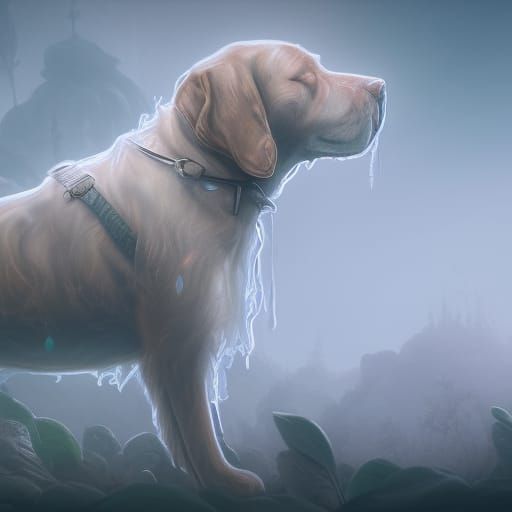 Translucent Ghost Dog Sleeping in Detailed Digital Art