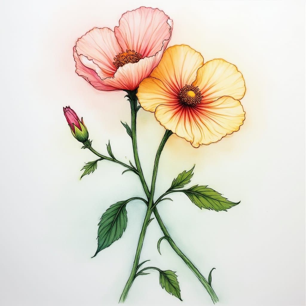 Sweet Pea Blossoms in Alcohol Ink Style