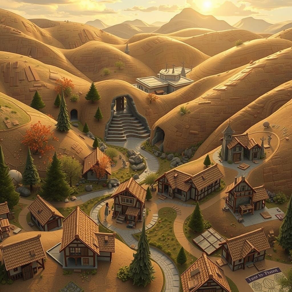 Dreamlike Clay Countryside at Sunset