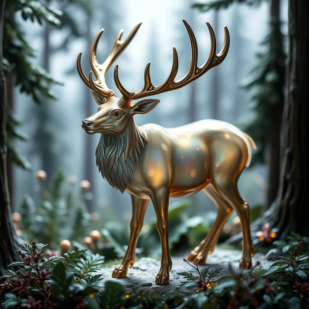 Enameled Glass Elk Figurine in Art Nouveau Style