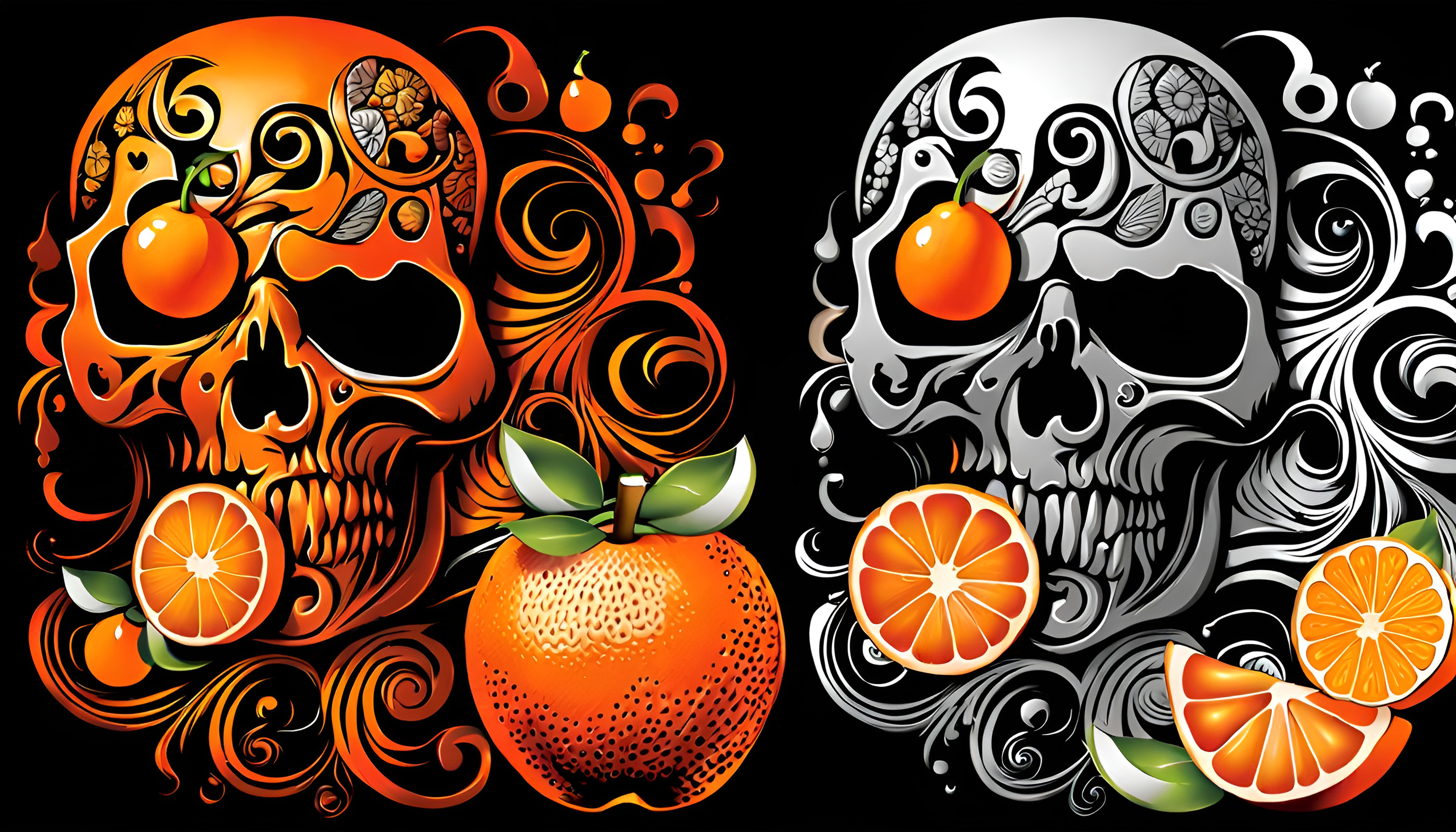 Ghoulish Orange Zombie Fruit Portrait in Dark Fantasy Style