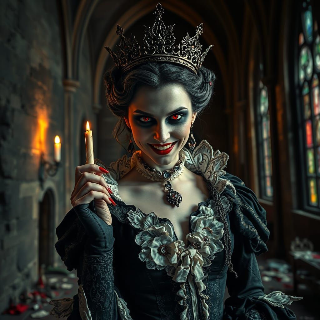 Haunted Vampire Queen in Apocalyptic Cathedral