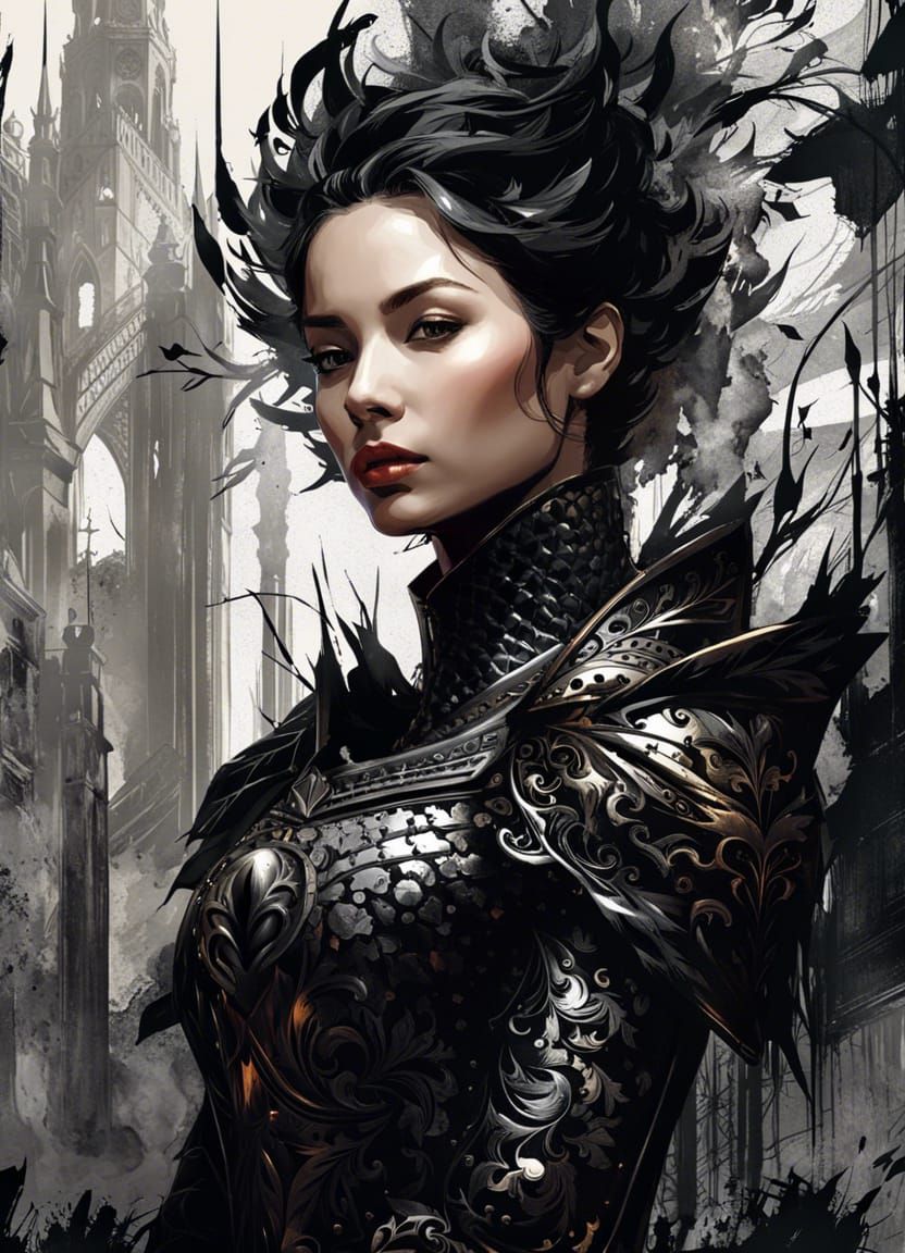 Detailed Knight in Dark Armor Digital Painting