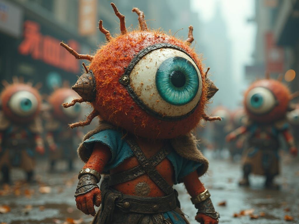 Miniature Berserker Wearing a Fuzzry Eyeball Hat in Full Bat...