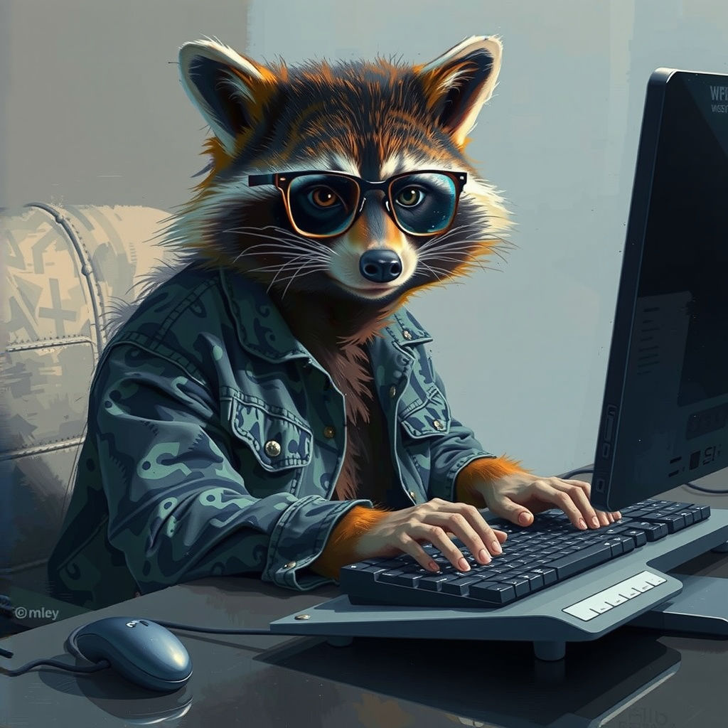 Raccoon Tech Support Specialist in Hyperrealistic Impression...
