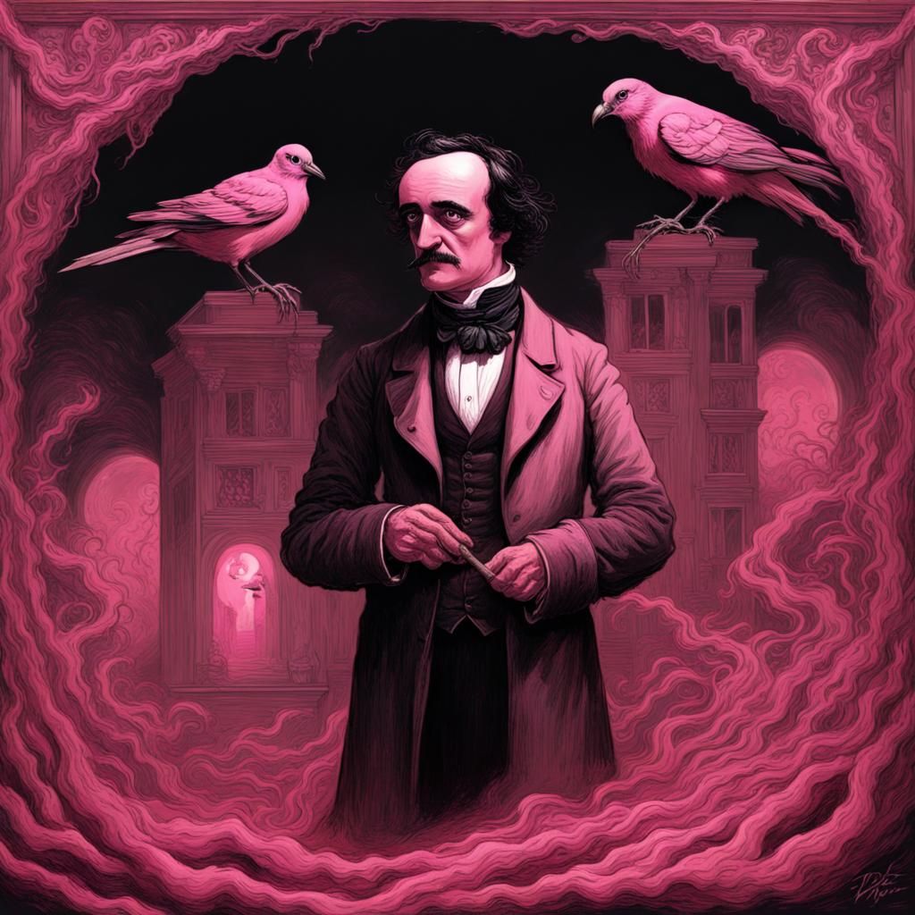 Pink Edgar Allan Poe in Horror Style