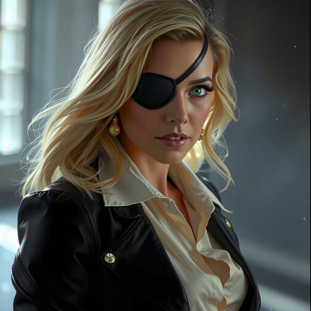 Blonde Woman Portrait with Eyepatch in Detailed Digital Art