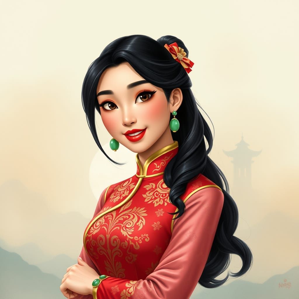 Hyperrealistic Disney Princess Pin-Up Portrait of Mulan