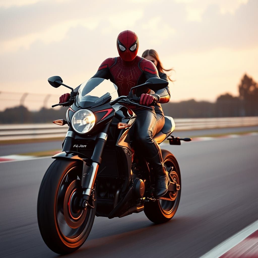 Spiderman and Spiderwoman Ride Motorbike: Cinematic Film Sti...