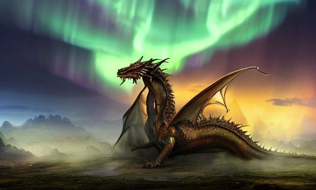 Dragon Warrior in Golden Hour Aurora