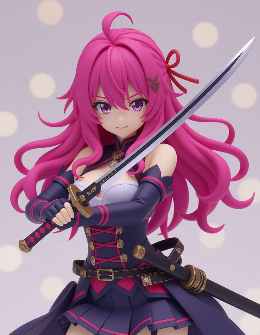 Anime Girl Figurine with Sword in Dynamic Pose