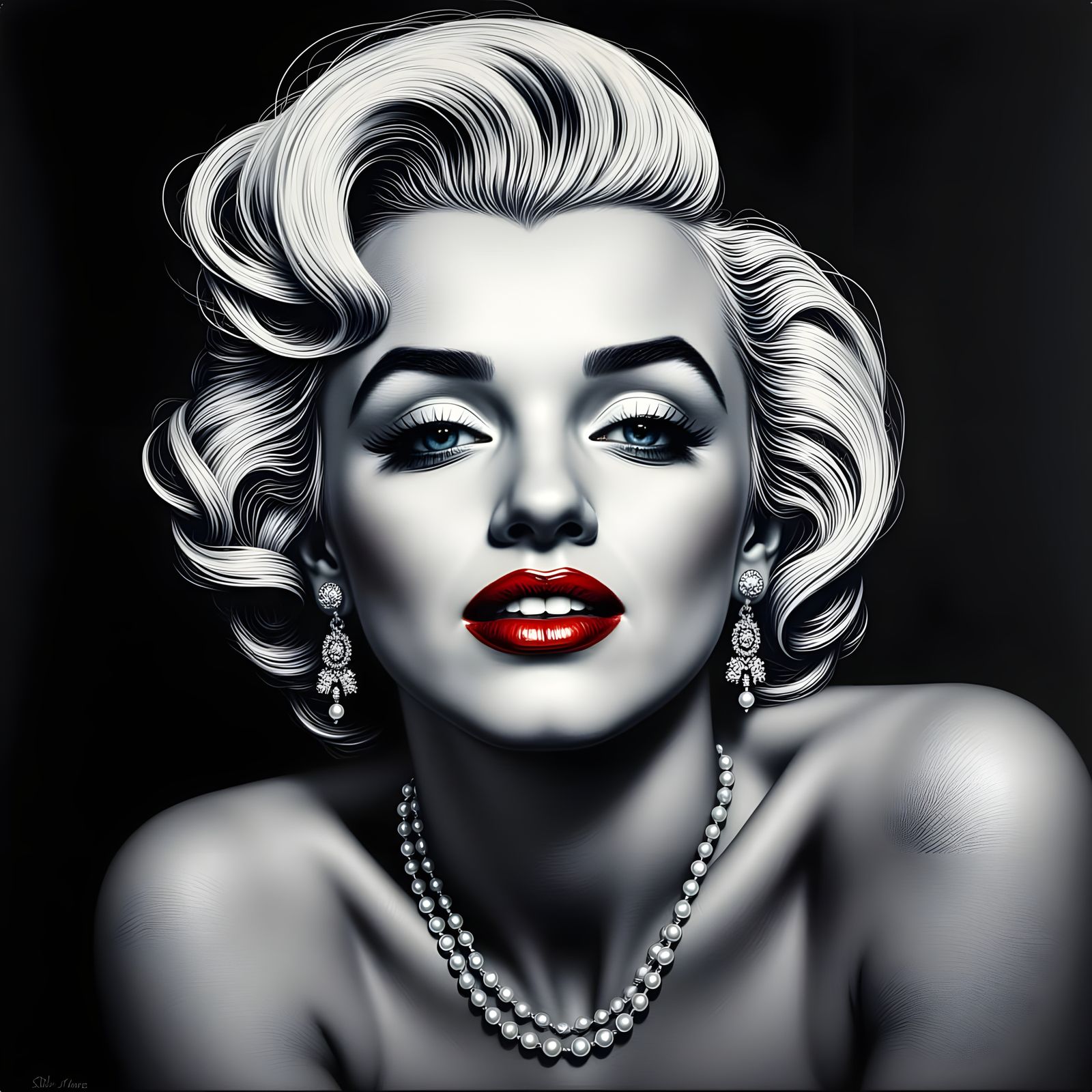 Vintage Hollywood Starlet in Scratchboard Art