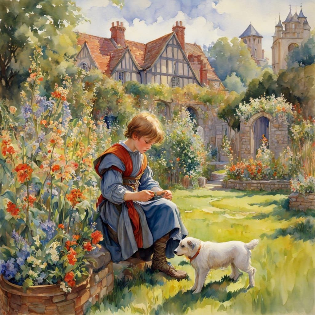 Ethereal Garden Scene in Watercolor Style