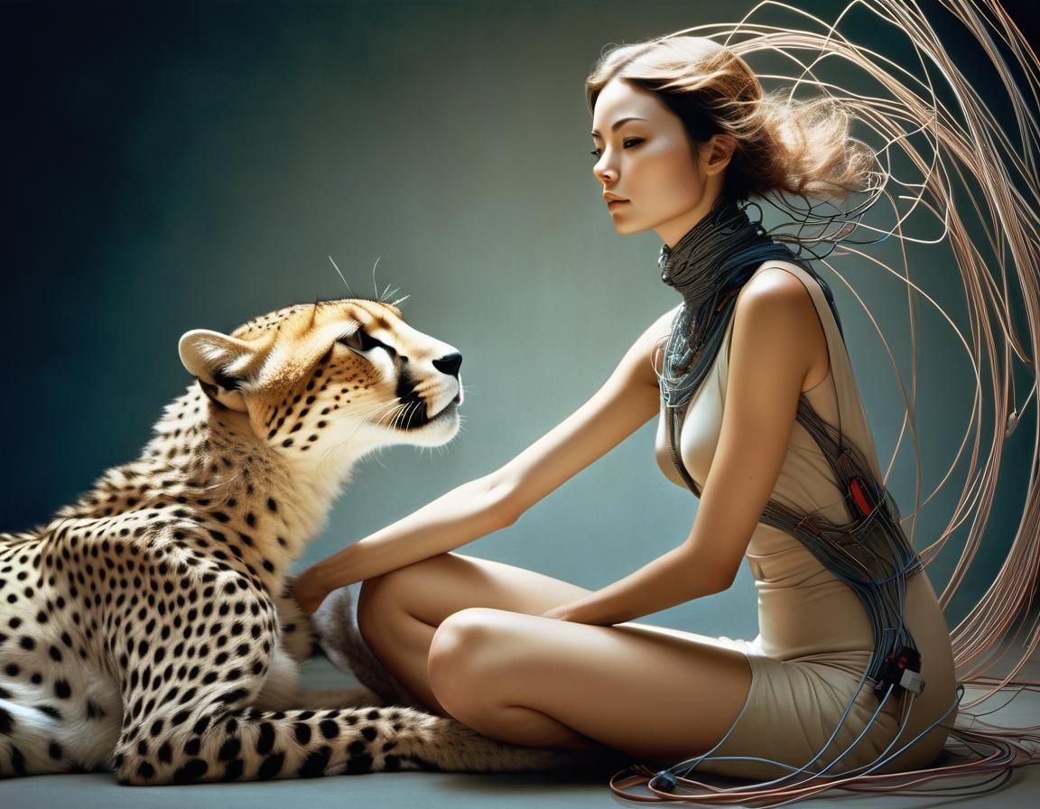 Woman and Cheetah in Sci-Fi Illustration