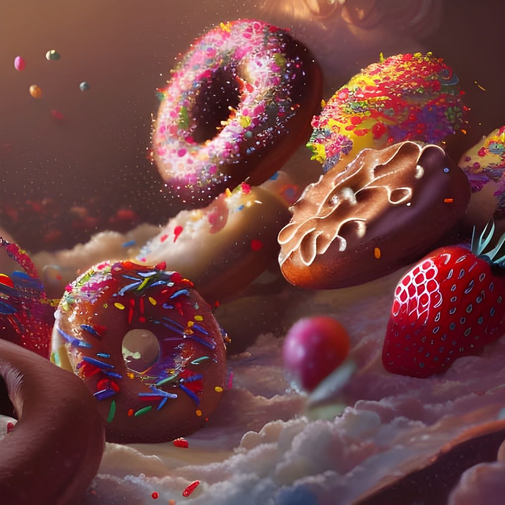 Hyperdetailed Donut Artwork with Sprinkles and Strawberries