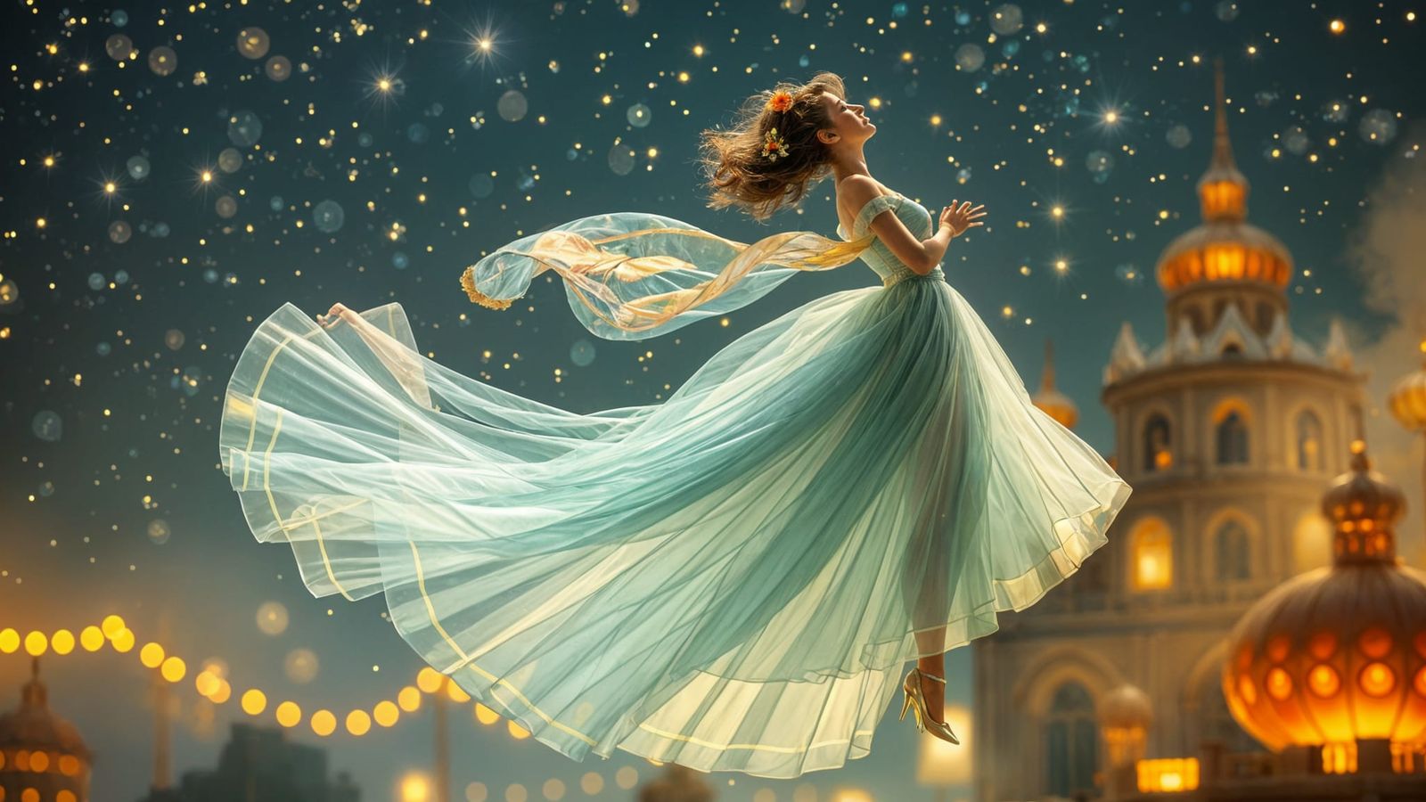 Midcentury Goddess in Celestial Glass Gown