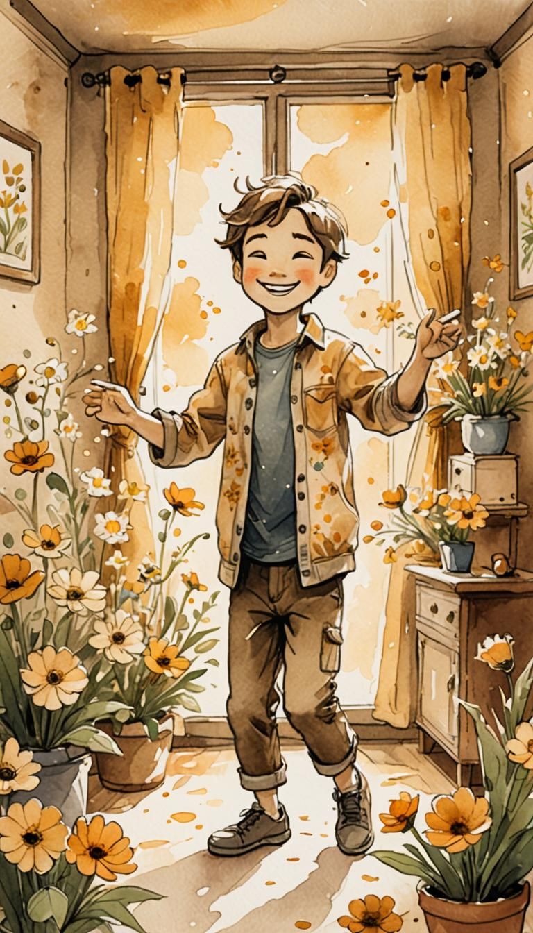 Ink wash painting, a chibi whimsical man, illustration for a...