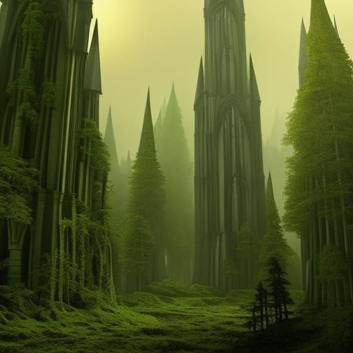 Dark Fantasy City Reclaimed by Ancient Forest