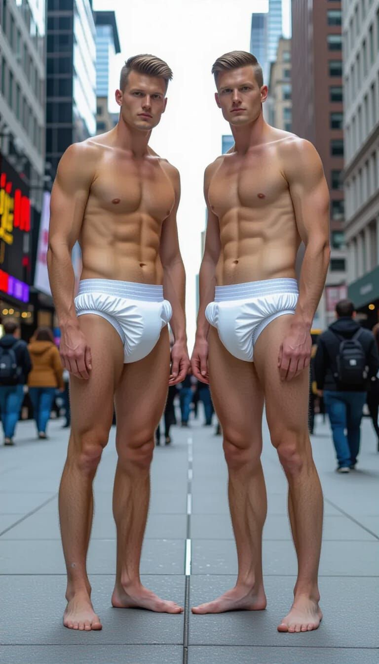 Diapered Couple in Urban Photorealistic Style