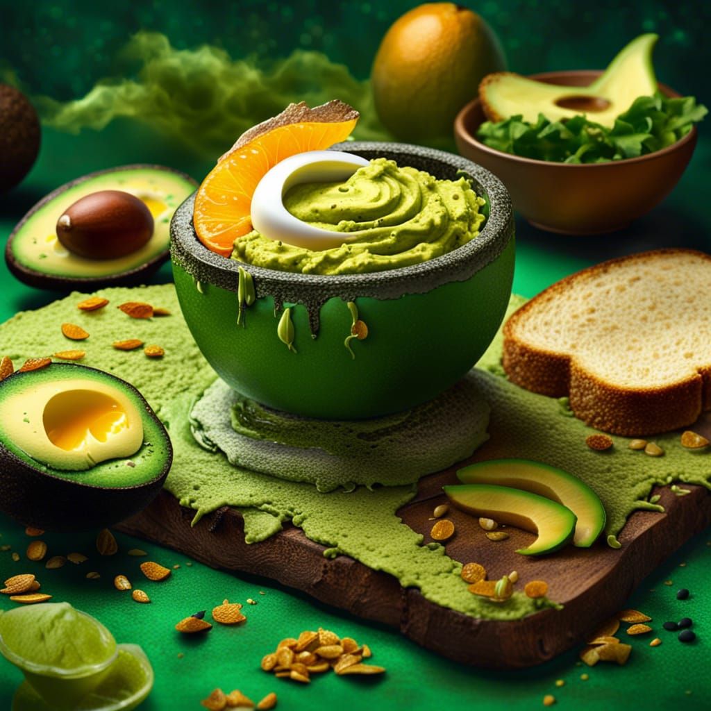 Realistic Food Still Life: Guacamole and Avocado