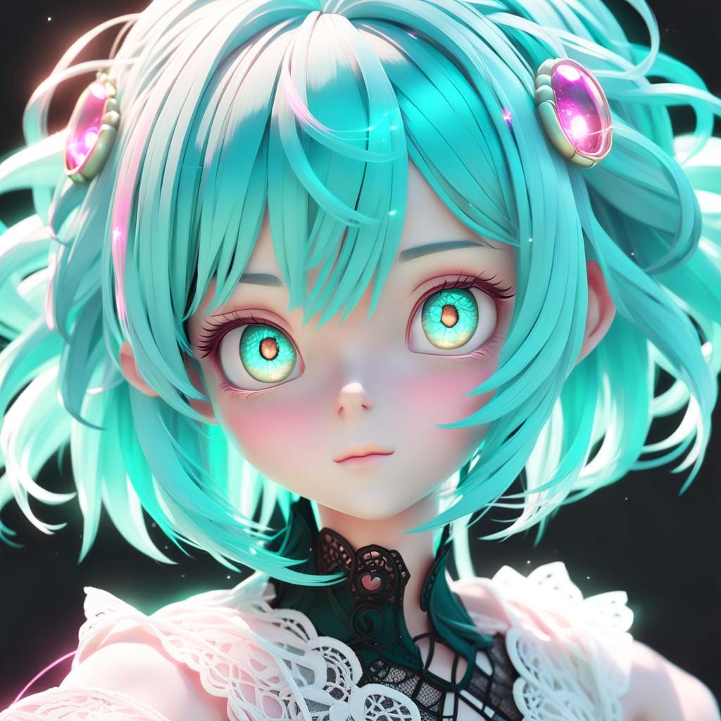 Anime Portrait of a Girl with Turquoise Hair