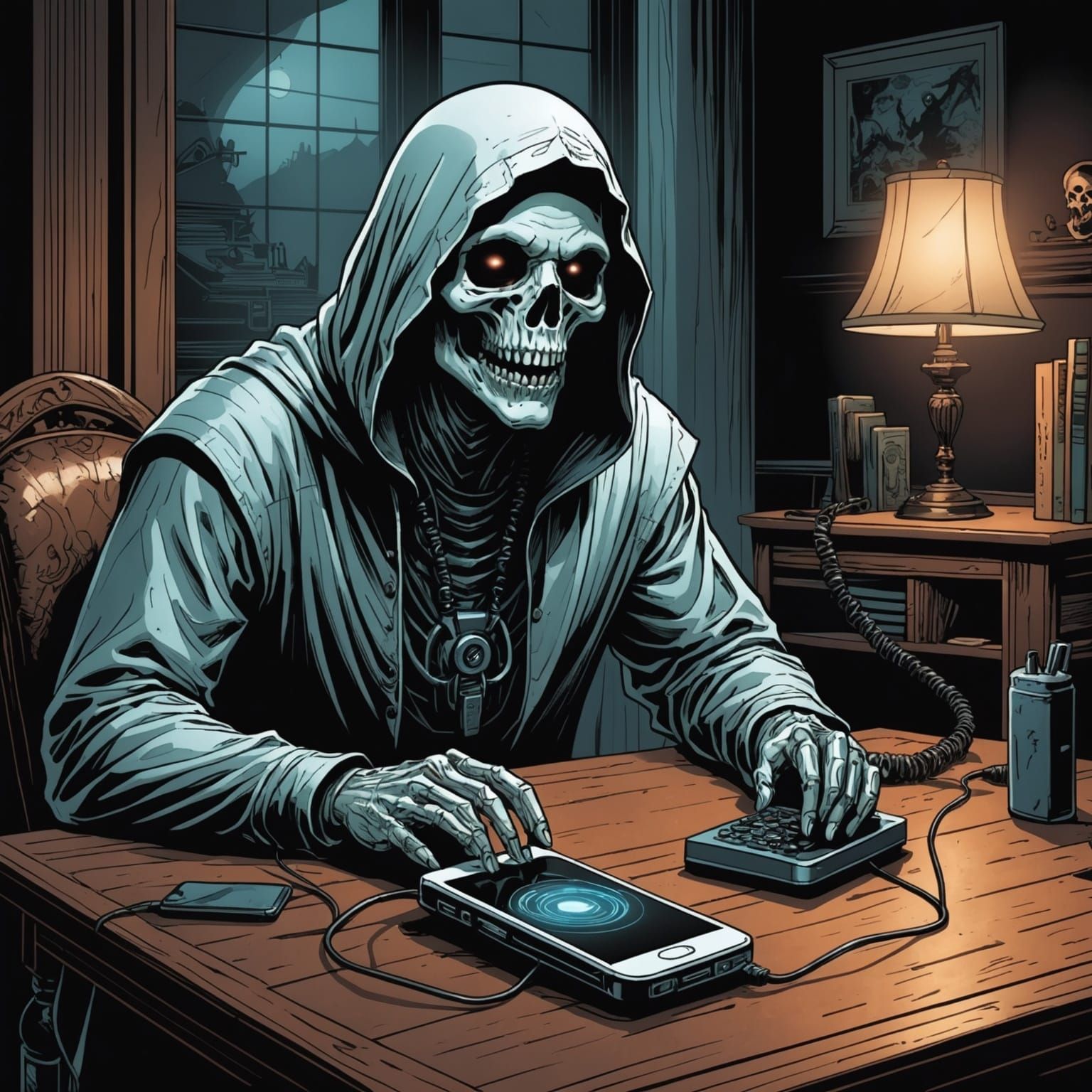Ghostly Figure Beside a Phone in Comic Book Art