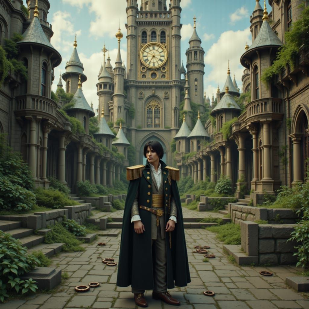 Steampunk Prince Before Grand Clockwork Tower