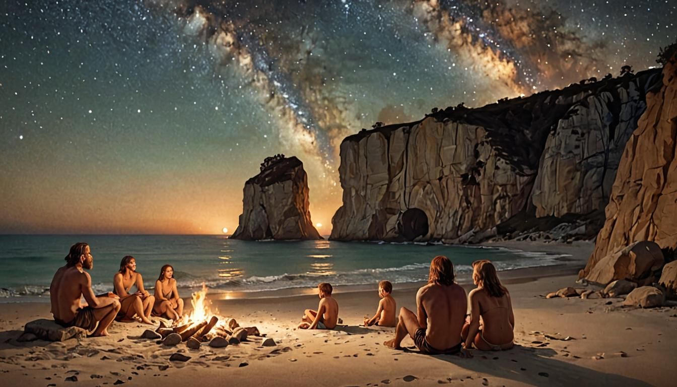 Neanderthal Family Under the Milky Way: Storybook Illustrati...