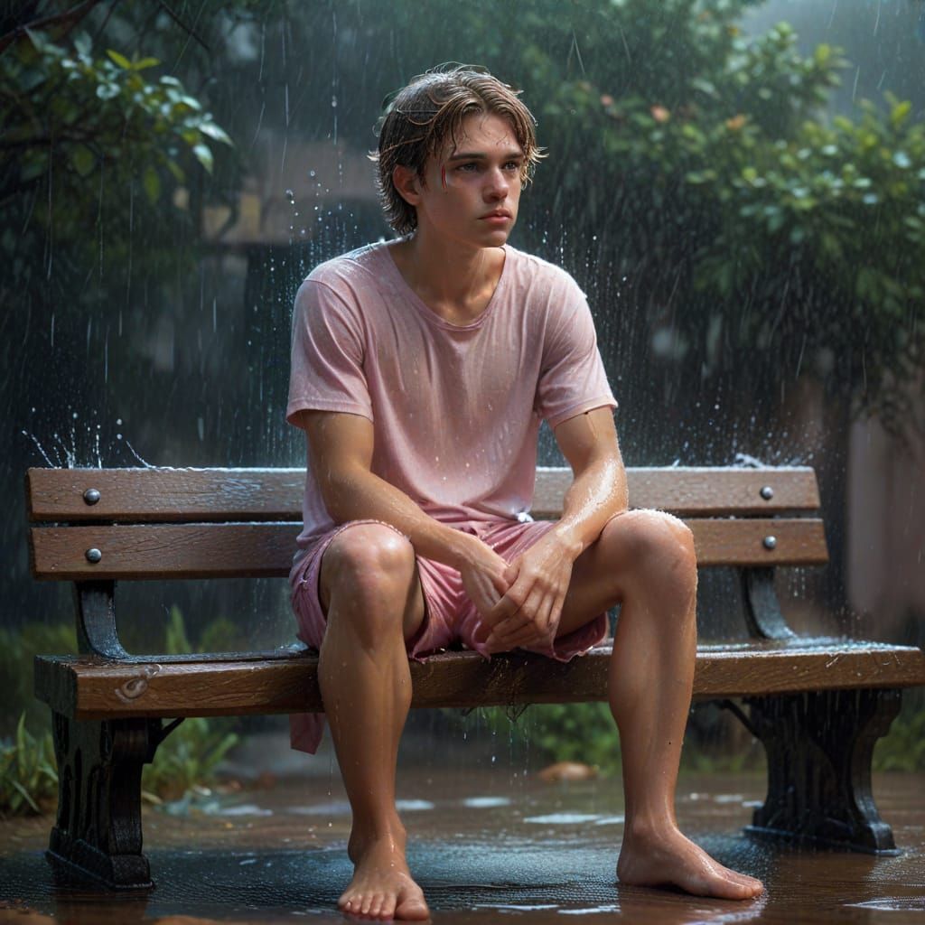 Sad Teenager in Rain: Emotional Fantasy Art