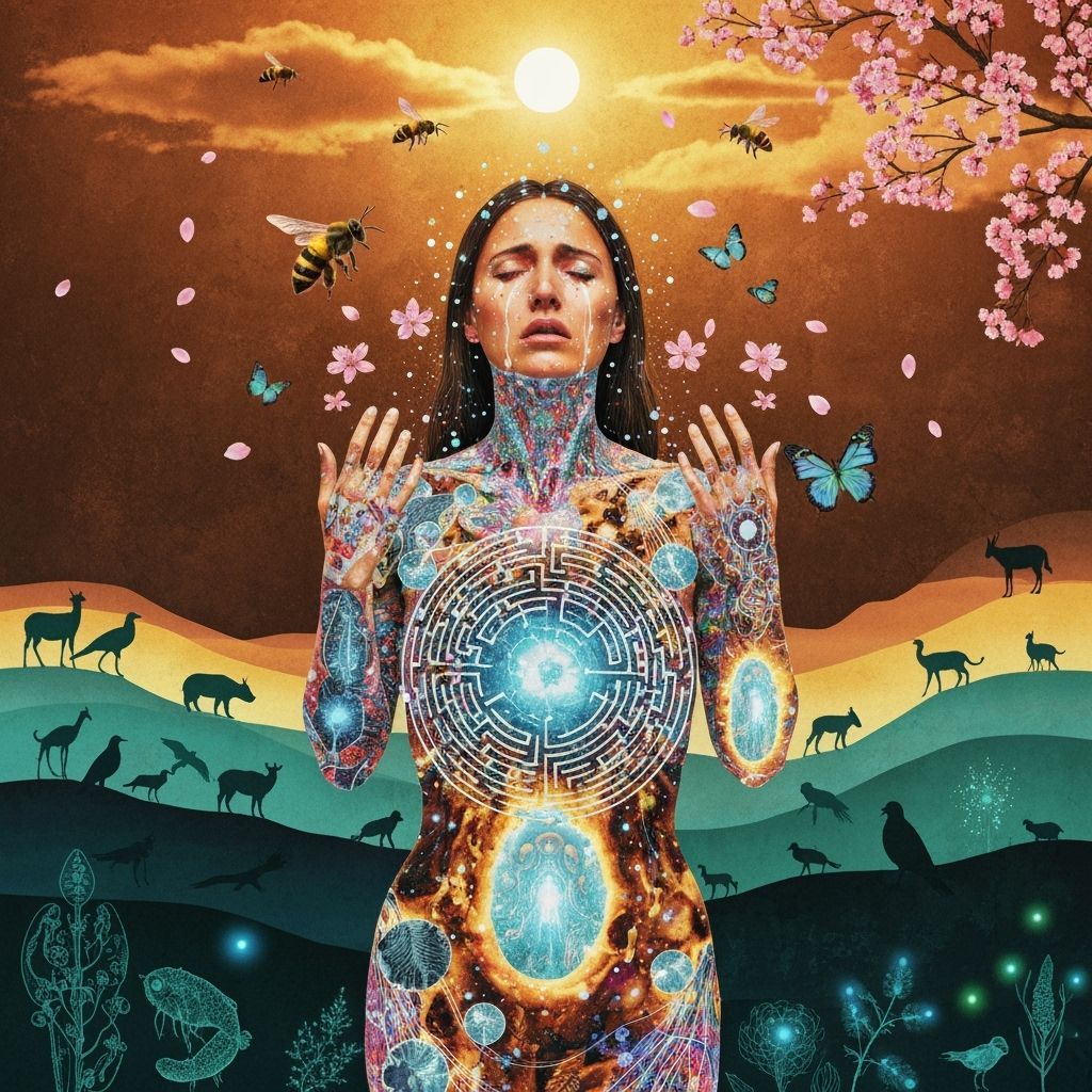 Mystical Shaman Collage in Deep Forest Under Moonlight