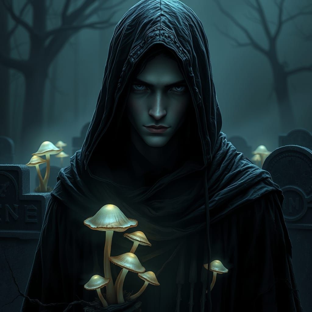 Grim Reaper Anime Character in Dark Graveyard