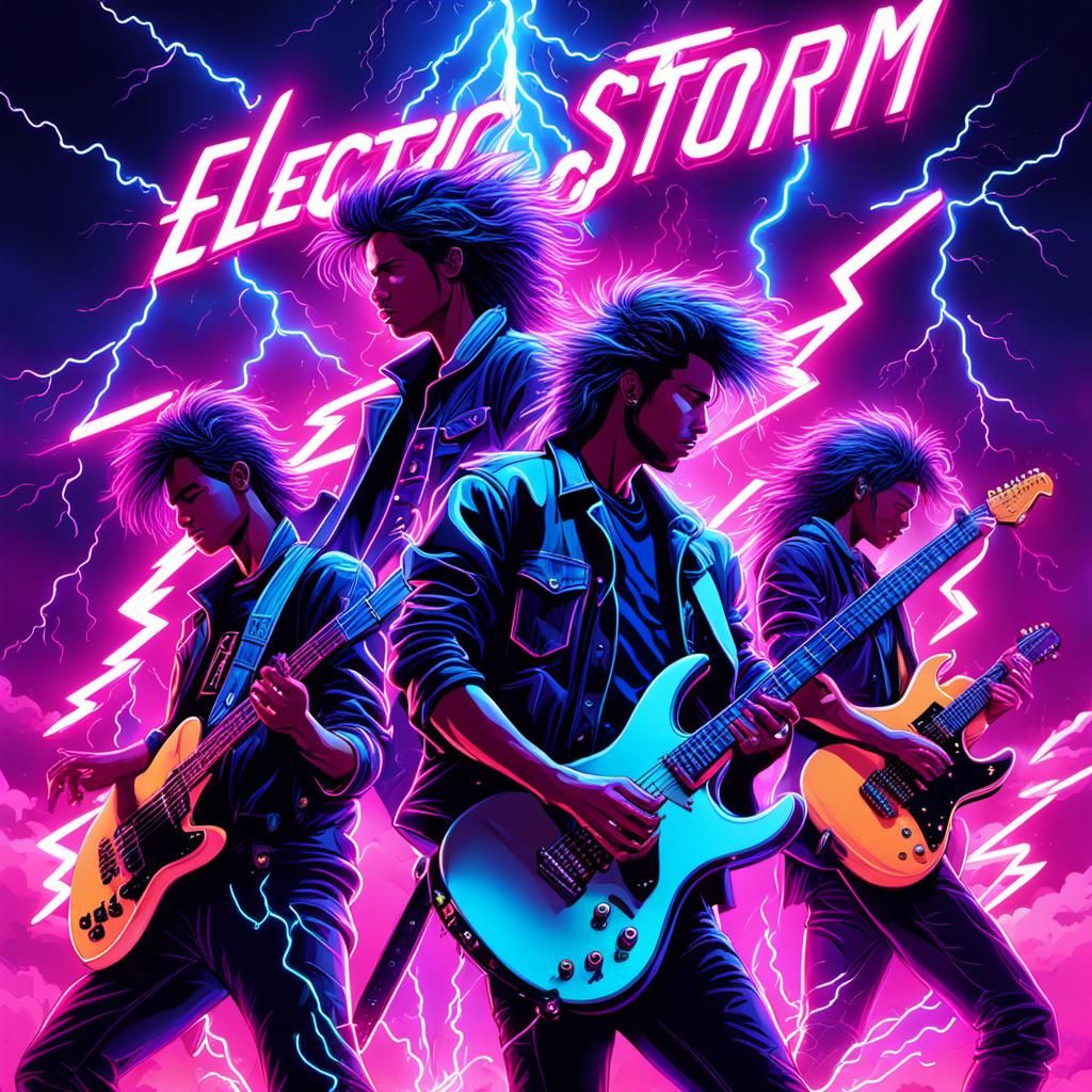 Neon Electric Storm: 80s Concept Art Scene