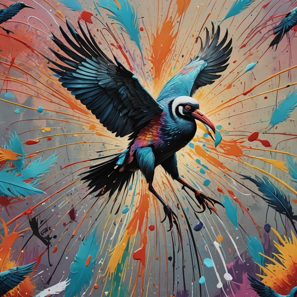 Ibis Thoth Escapes in Surrealist Graffiti Art