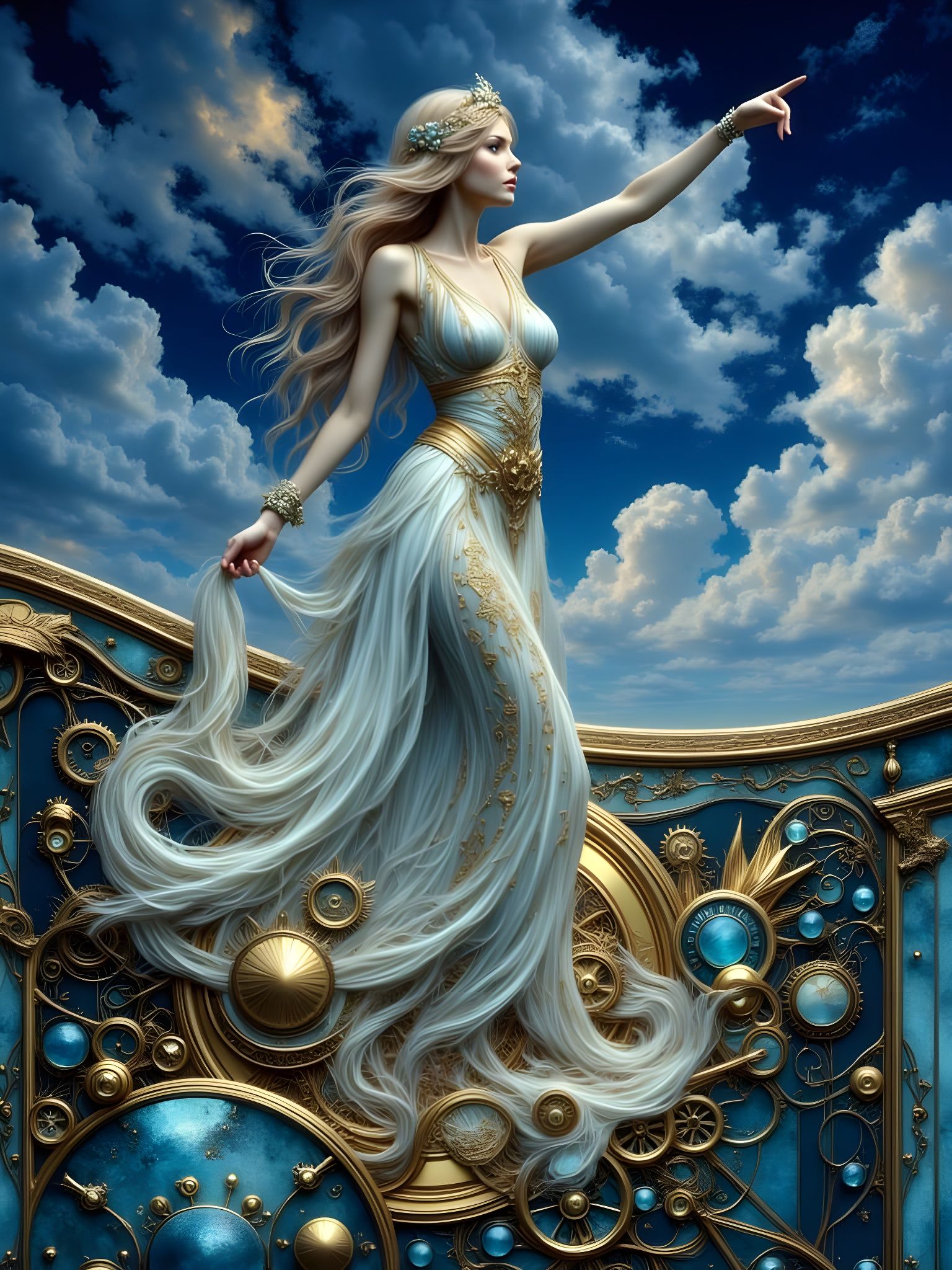 Steampunk Water Goddess in Art Nouveau Style