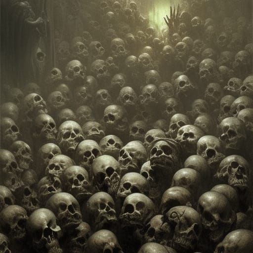Horror Pile of Skulls in Gothic Style