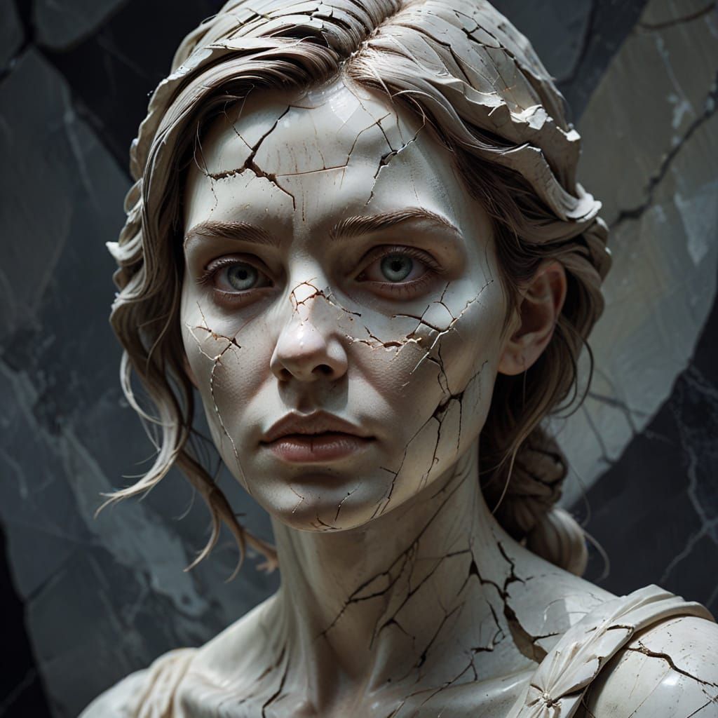 Cracked Marble Statue Woman: Philosophical Concept Art