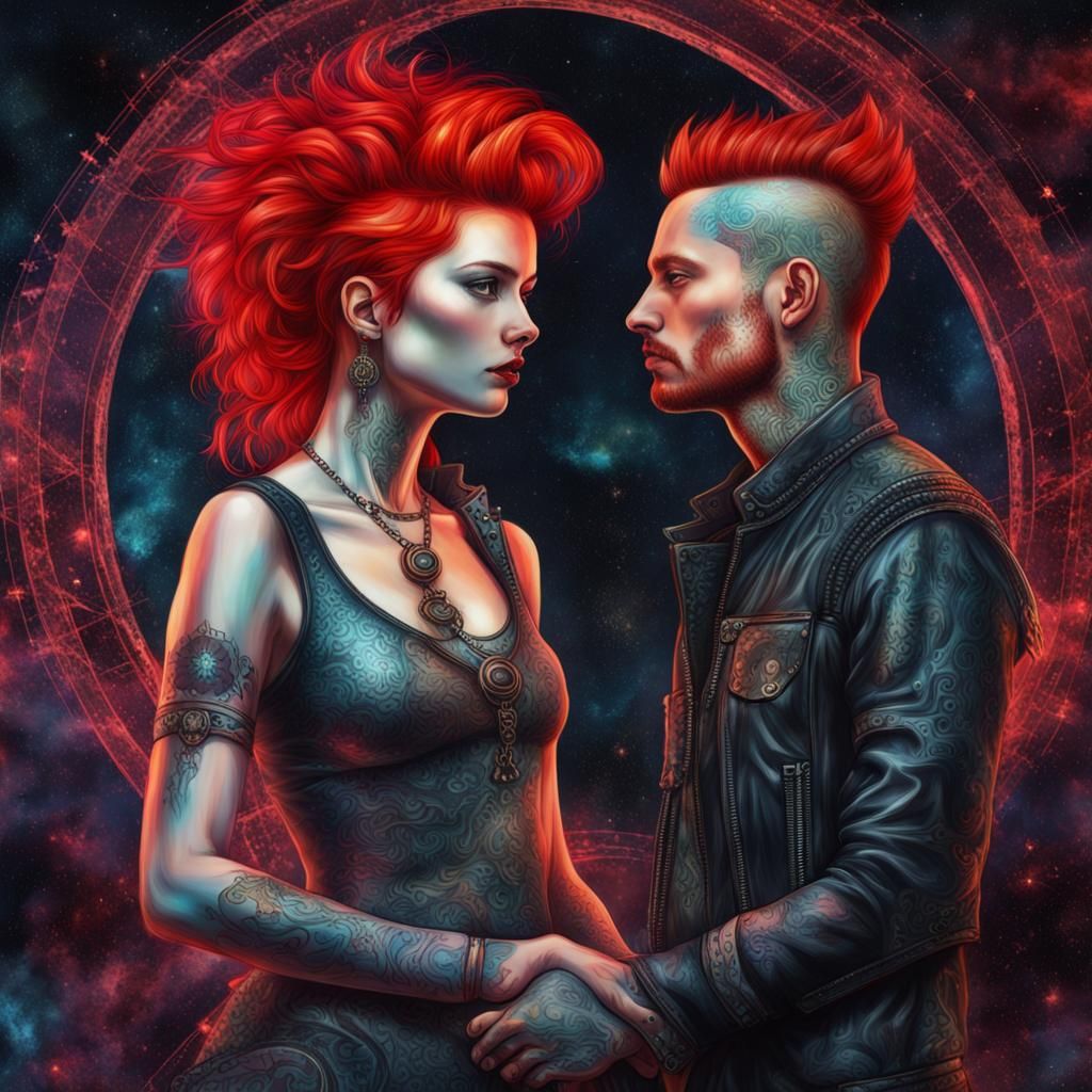 Gothic Woman and Punk in Astral Illustration