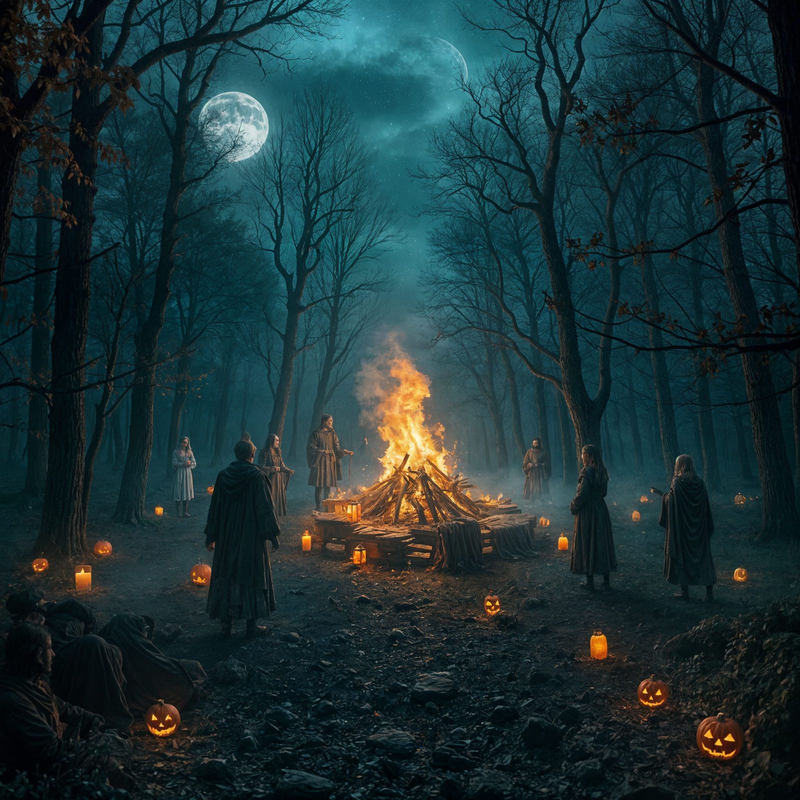 Ethereal Celtic Bonfire Under a Starry Night Sky