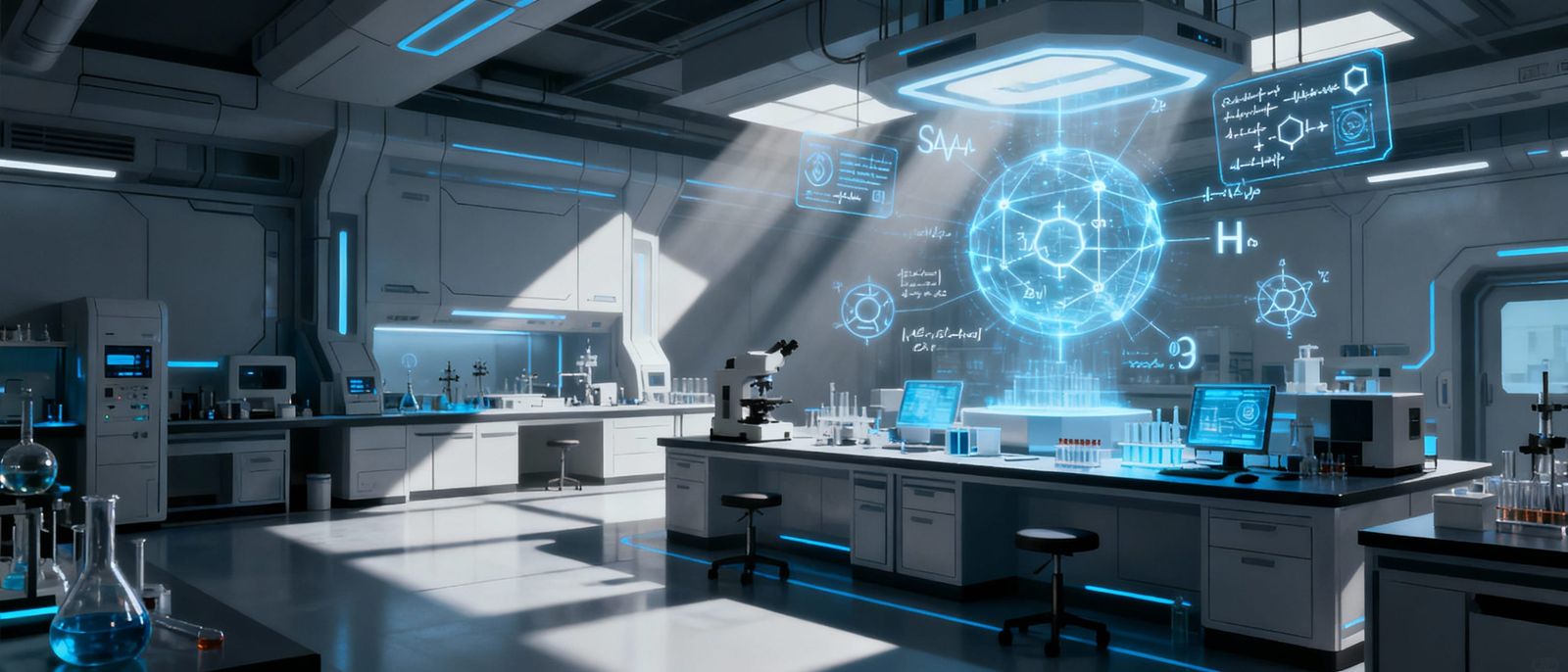 Futuristic Lab with Holographic Displays and Equations