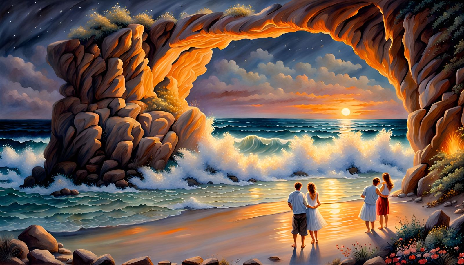 Beach Party at Night: A Watercolor Painting