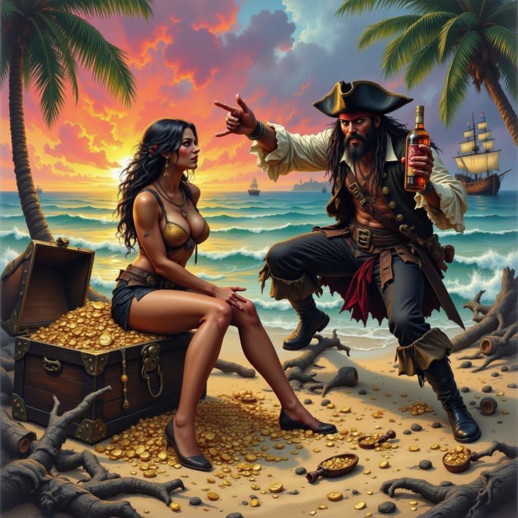 Pirate Duo on Beach at Sunset