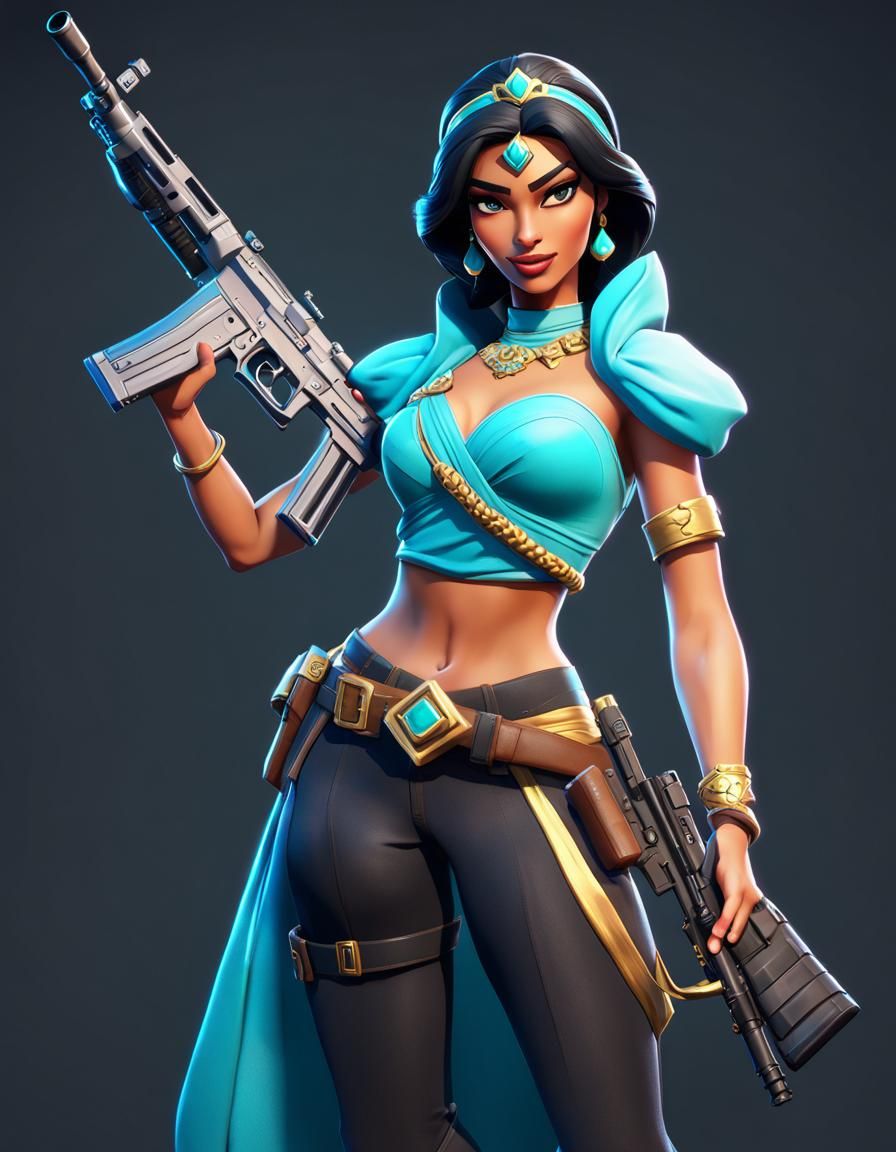 Princess Jasmine vs Cube Queen in Fortnite Style