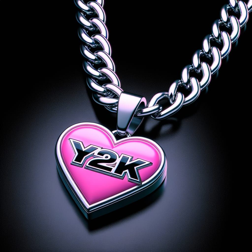 Y2K-Inspired Silver Chain with Girly Pink Pendant in Photore...