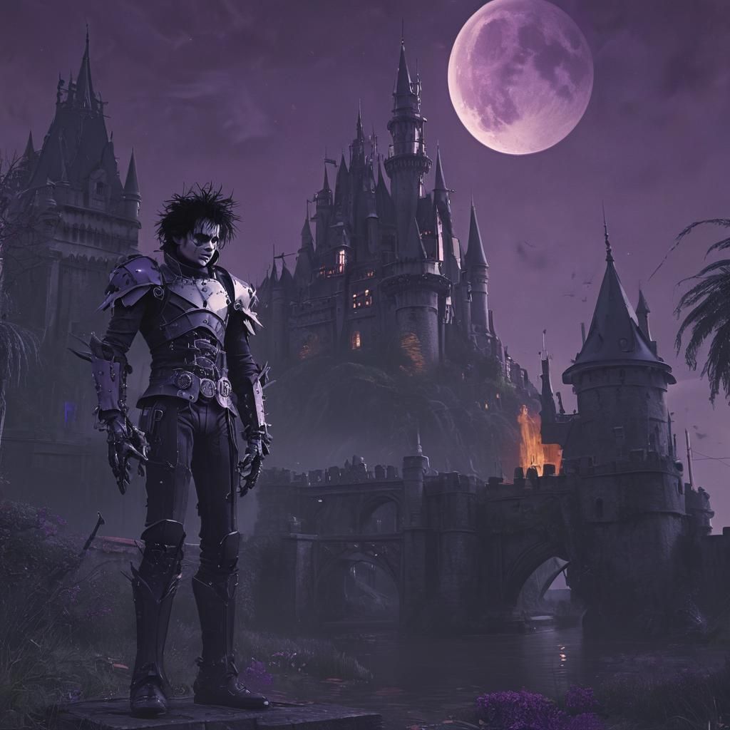 Edward Scissorhands in Gloomy Castle Landscape